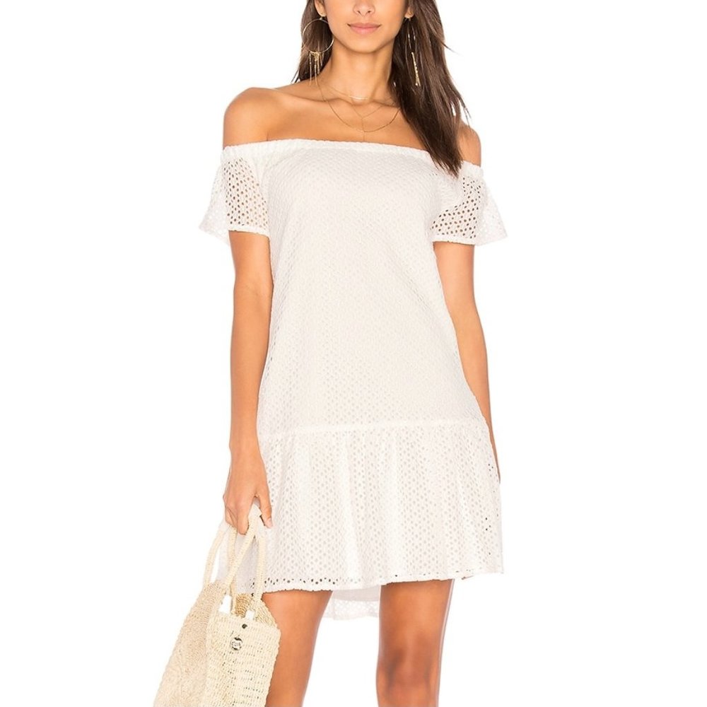 New Central Park West Lace Off The Shoulder Mini Dress Bristol White Size Small